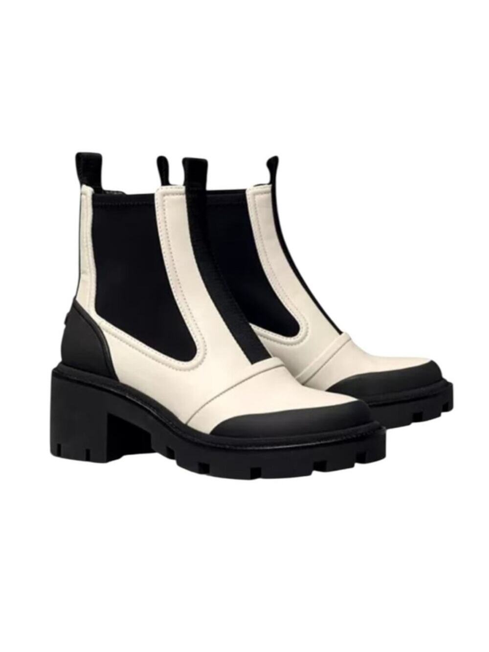 Tory Burch Chelsea Lug Sole Heeled Booties in Ivory - Sz 8M